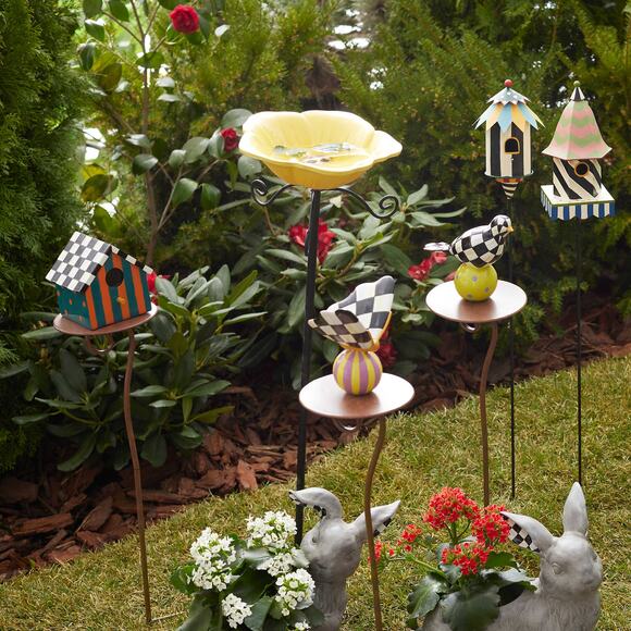 MACKENZIE-CHILDS Courtly Swirl Birdhouse Stake Outdoor Garden Decor Gift NEW - Picture 3 of 3